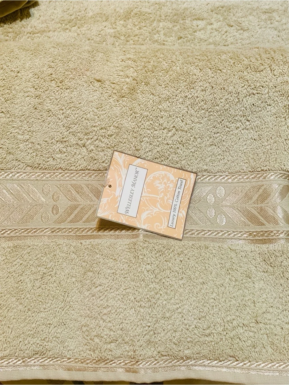 Wellesley Manor Luxury 100% Cotton Embellished Towels Taupe Tan 6-Piece Set NWT